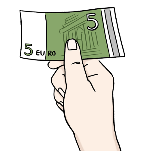 Geld bezahlen - Foto: Stefan Albers Eine Hand hält einen Geld-Schein zum Bezahlen hin.