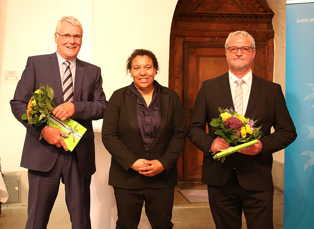 Präsident a.D. Henning Horstmeier, Justizministerin Doreen Denstädt und Präsident Matthias Häcker-Reiß