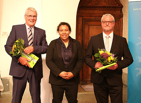 Präsident a.D. Henning Horstmeier, Justizministerin Doreen Denstädt und Präsident Matthias Häcker-Reiß