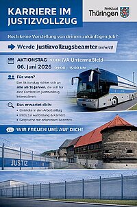 Plakat: Die Justizvollzugsanstalt Hohenleuben lädt am 24. April von13 bis 16 Uhr zu einem Aktionstag ein.